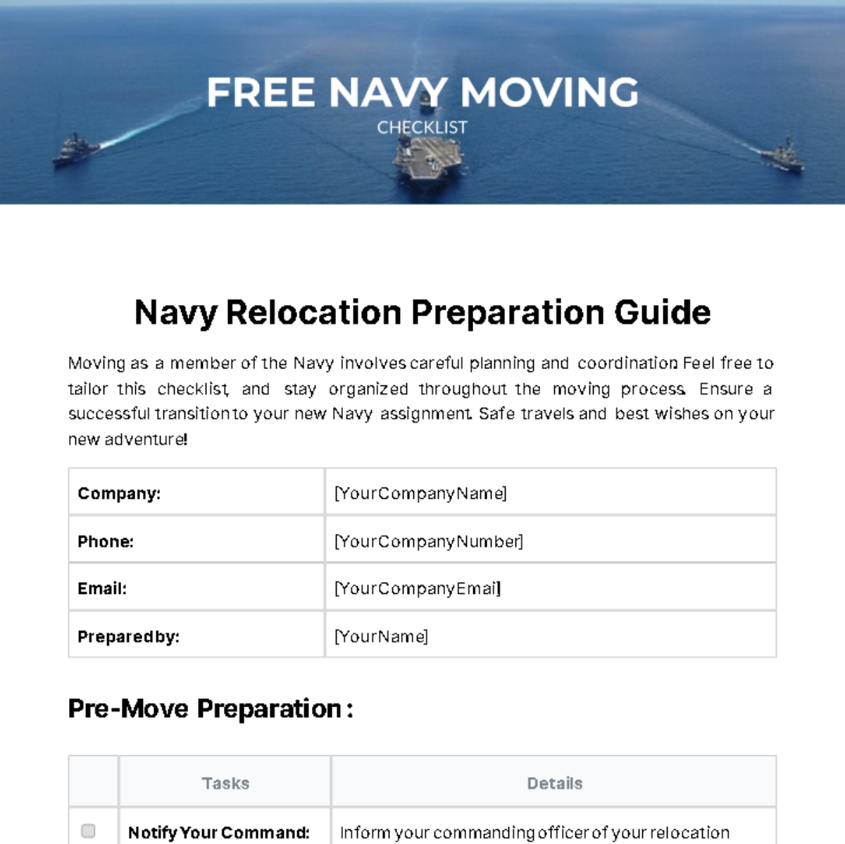 Navy Moving Checklist Template