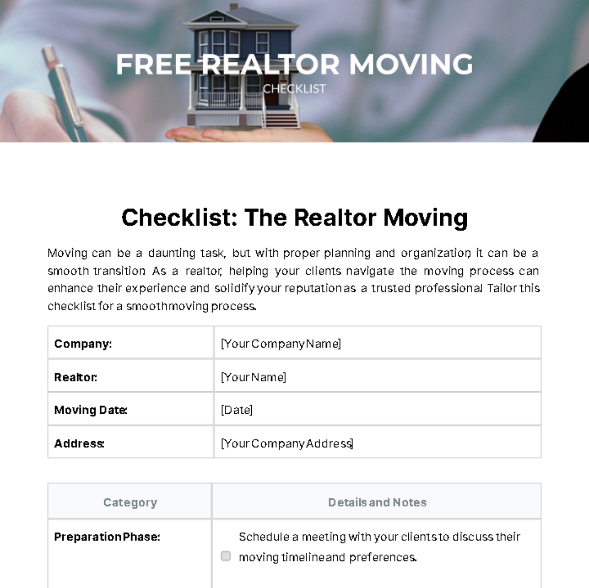 Free Realtor Moving Checklist Template