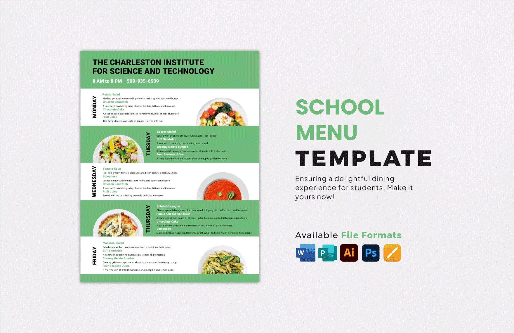 Free Blank School Menu Template in Word, Illustrator, PSD, Apple Pages, Publisher