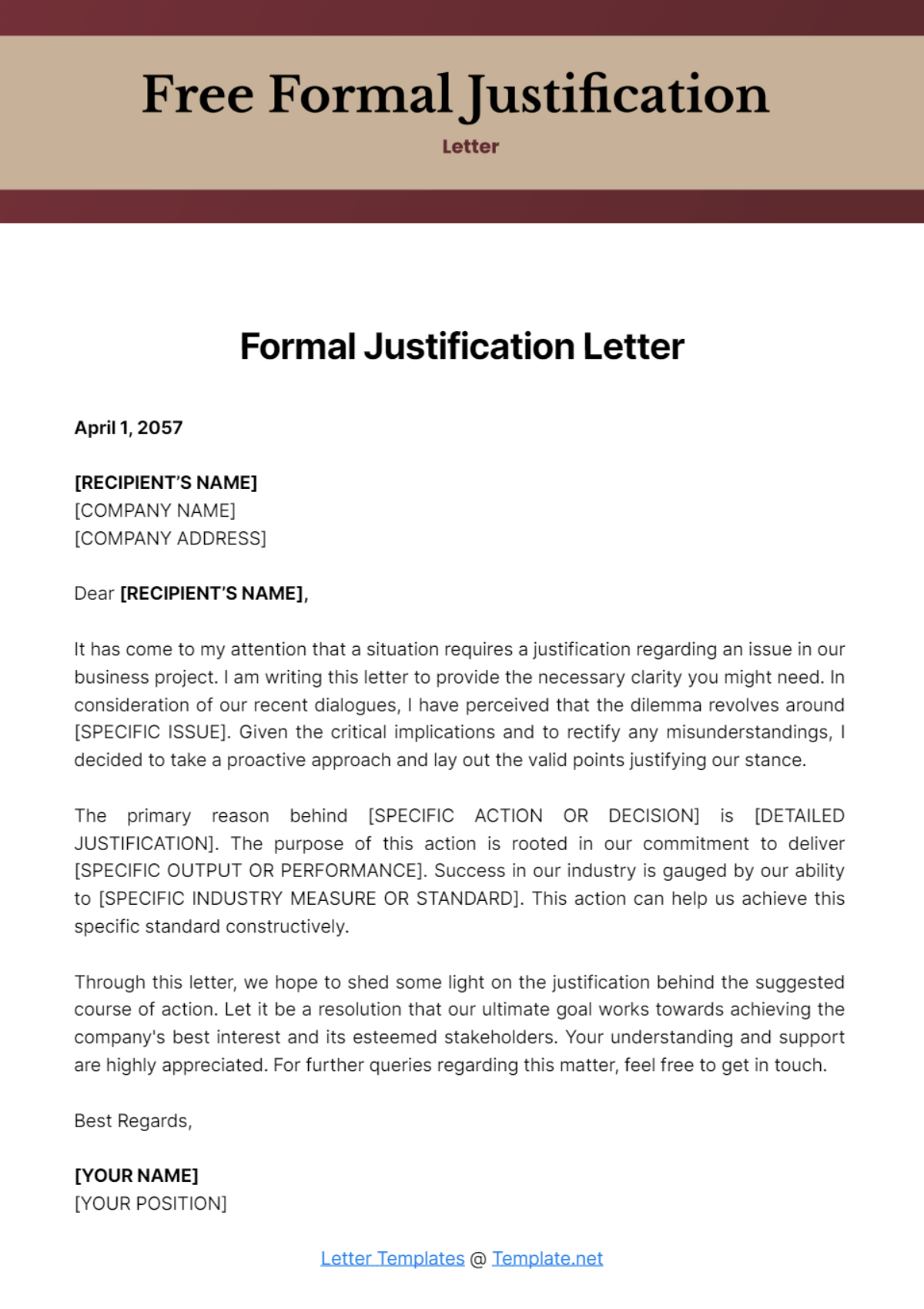 Free Formal Justification Letter Template
