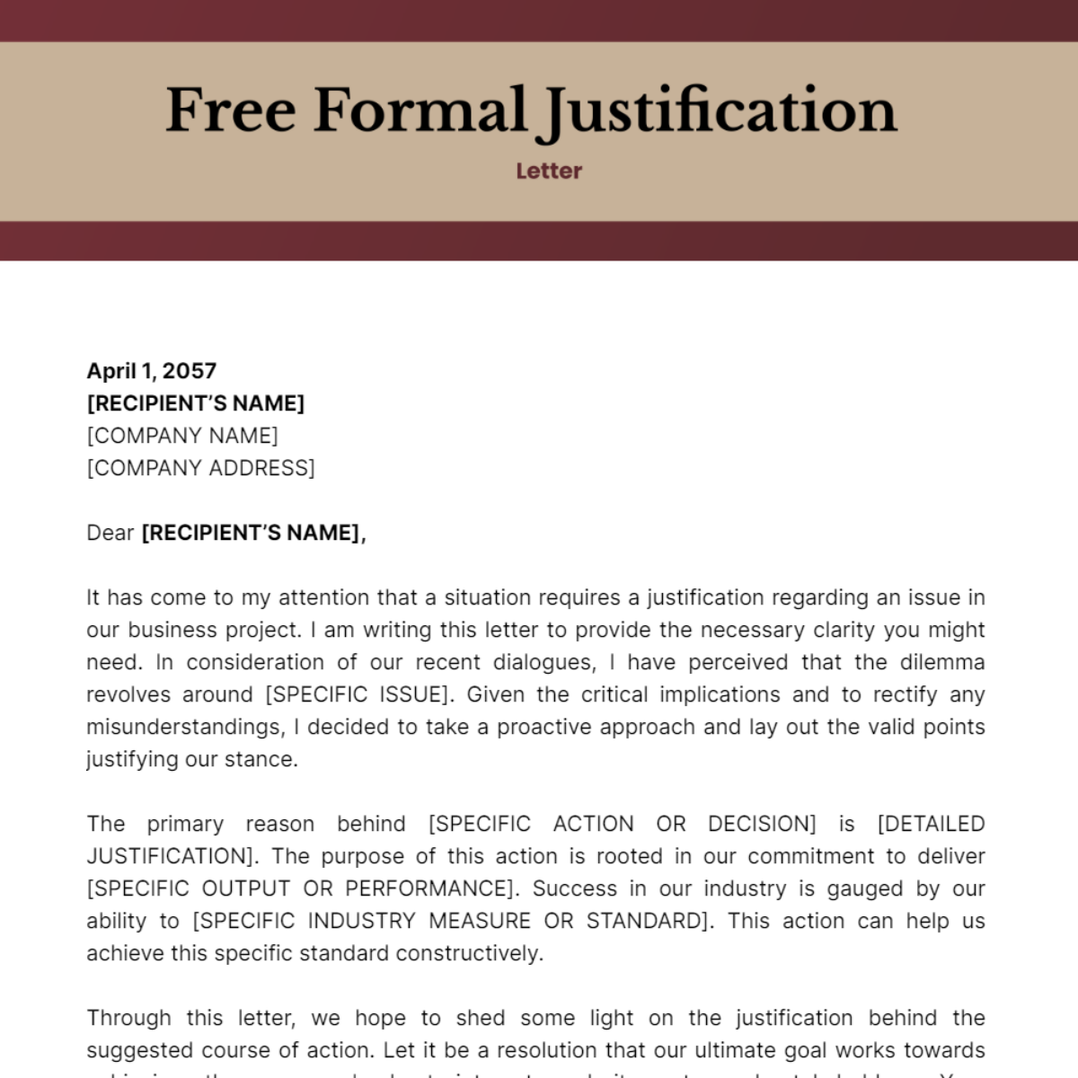 Formal Justification Letter Template