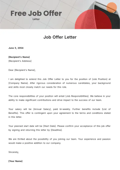 Free Job Offer Letter Template to Edit Online