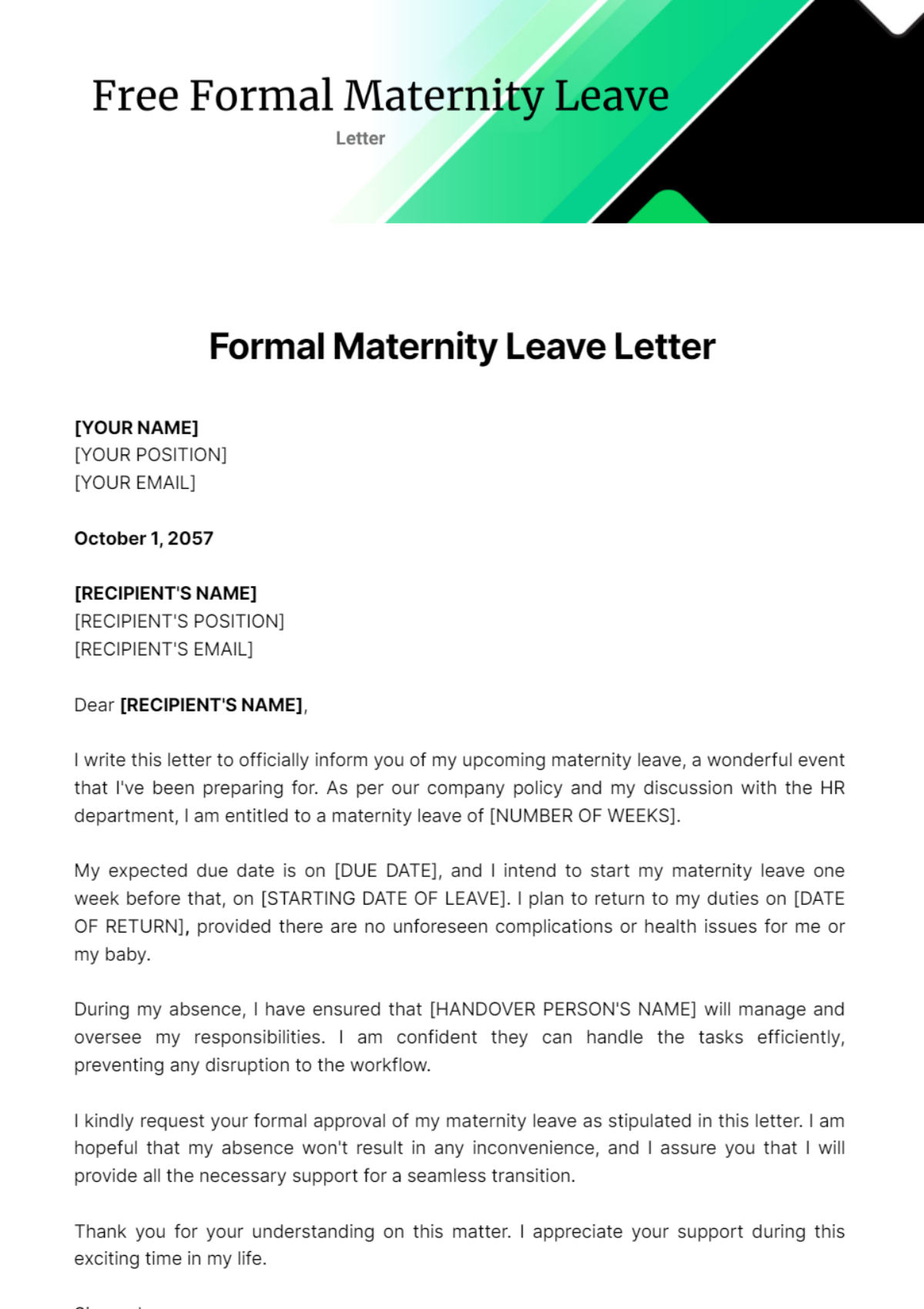 Free Formal Maternity Leave Letter Template
