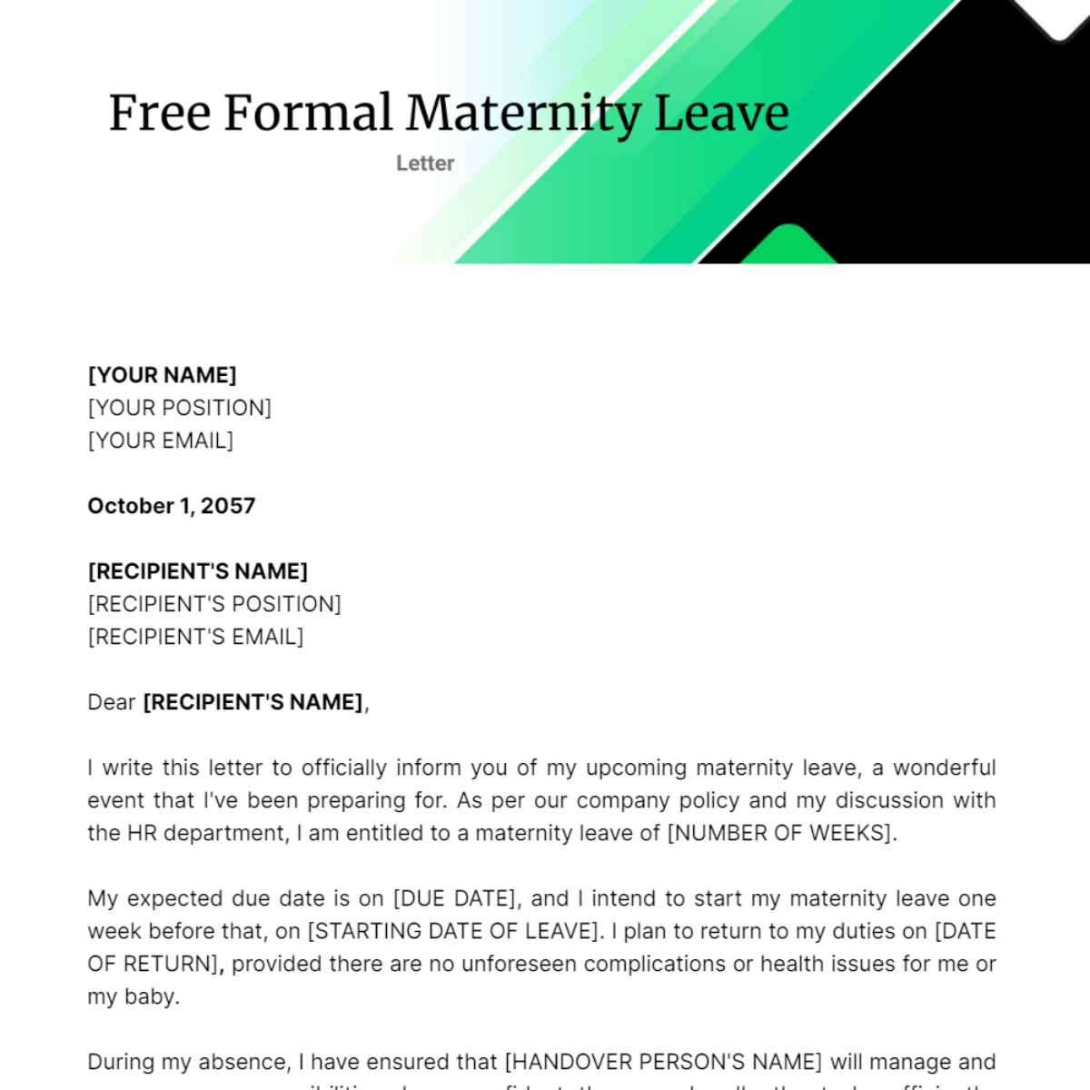 Formal Maternity Leave Letter Template