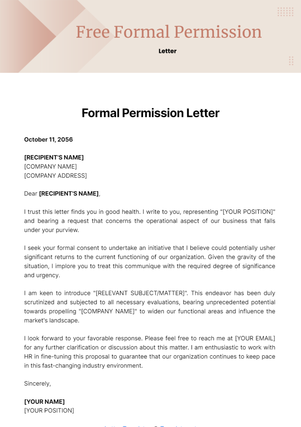 Free Formal Permission Letter Template