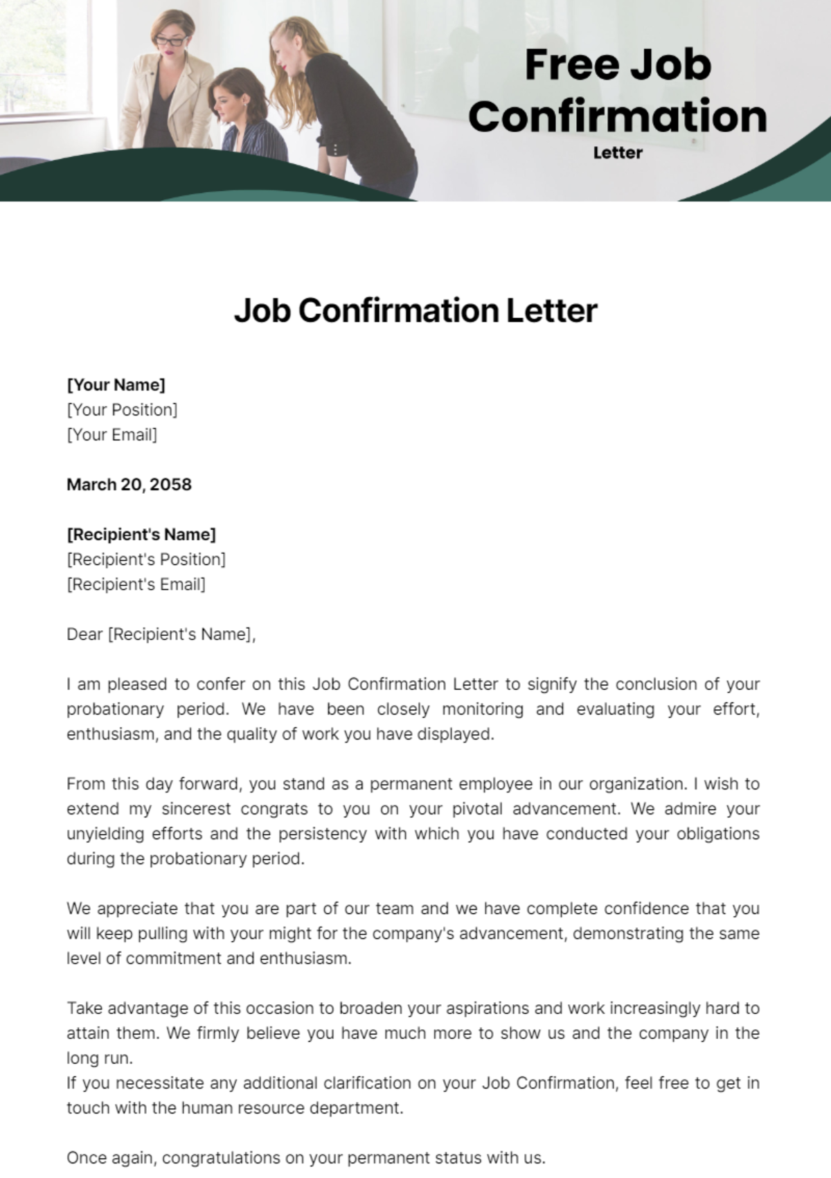 Job Confirmation Letter Template