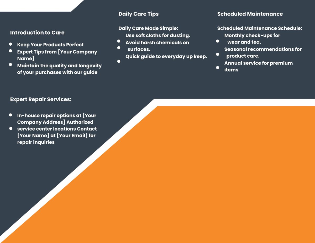 Free Sales Product Care and Maintenance Brochure Template to Edit Online