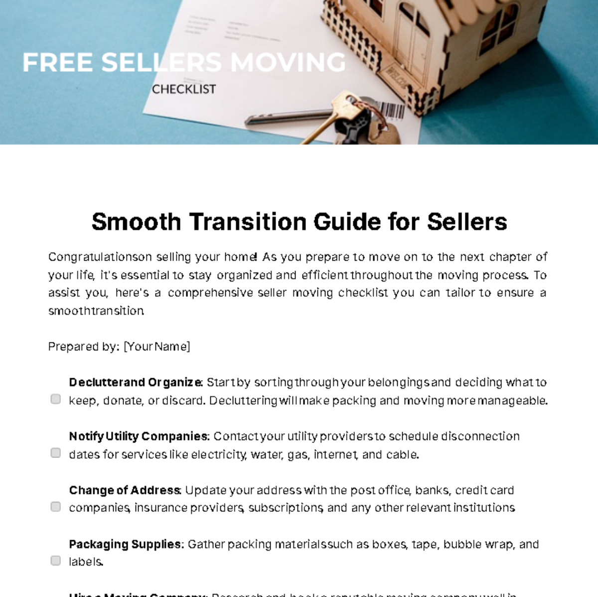 Sellers Moving Checklist Template