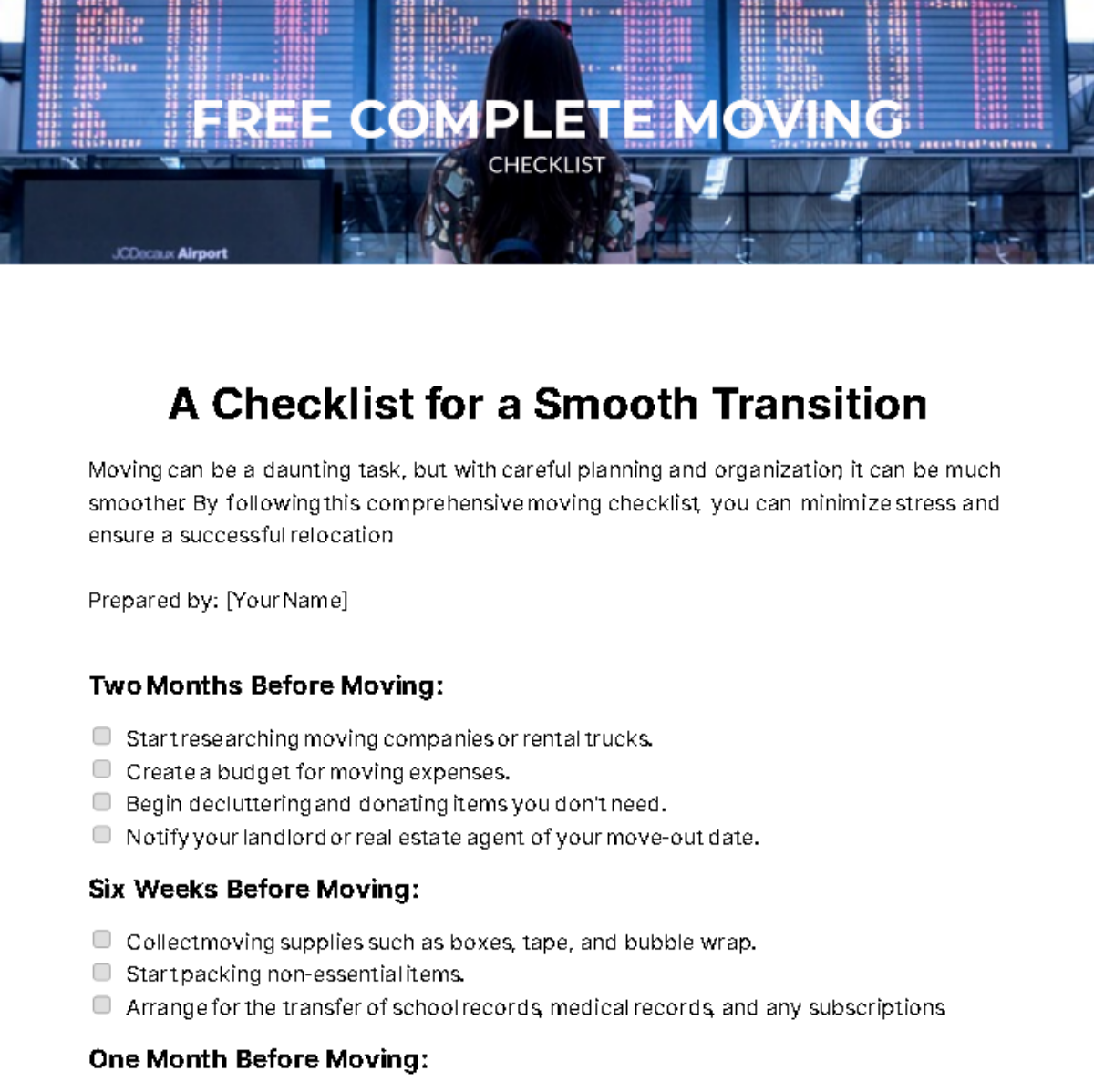 Complete Moving Checklist Template