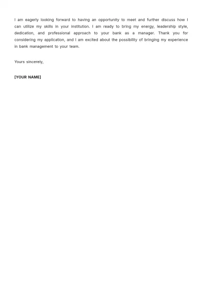 Free Job Application Letter for Bank Manager Template to Edit Online