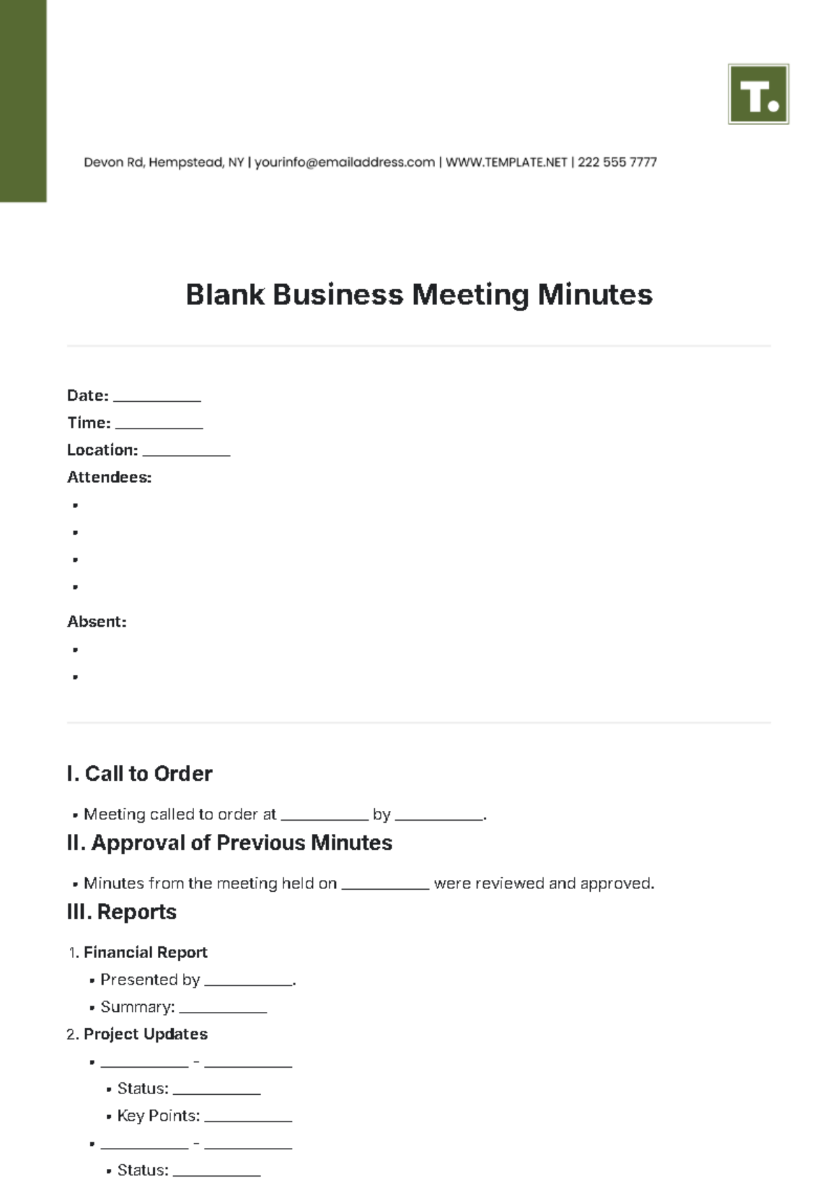 Blank Business Meeting Minutes Template - Edit Online & Download