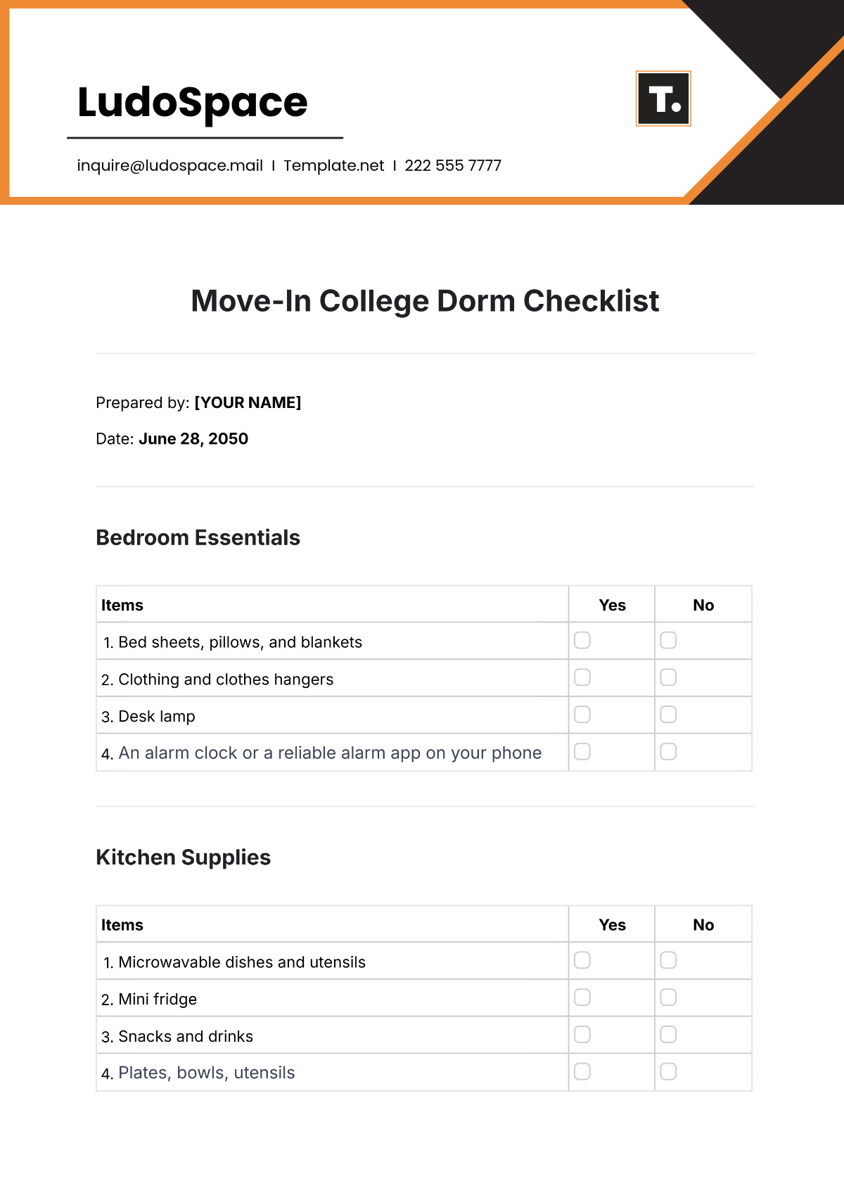 Move-In College Dorm Checklist Template - Edit Online & Download