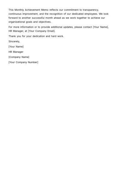 Free Monthly Achievement Memo HR Template to Edit Online