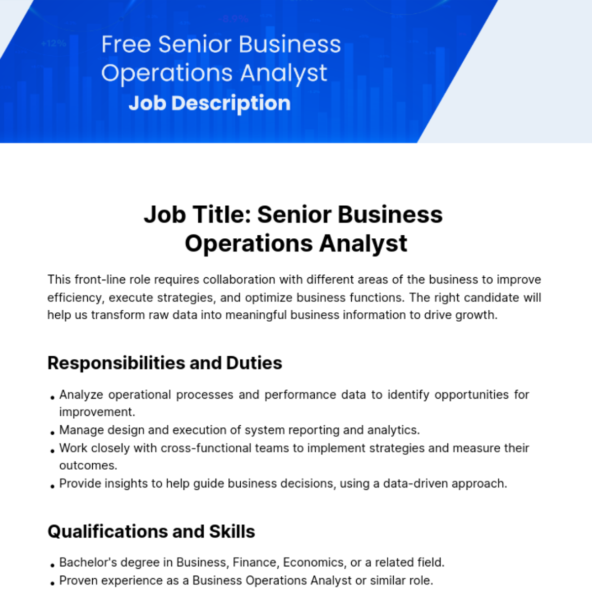 Senior Business Operations Analyst Job Description Template