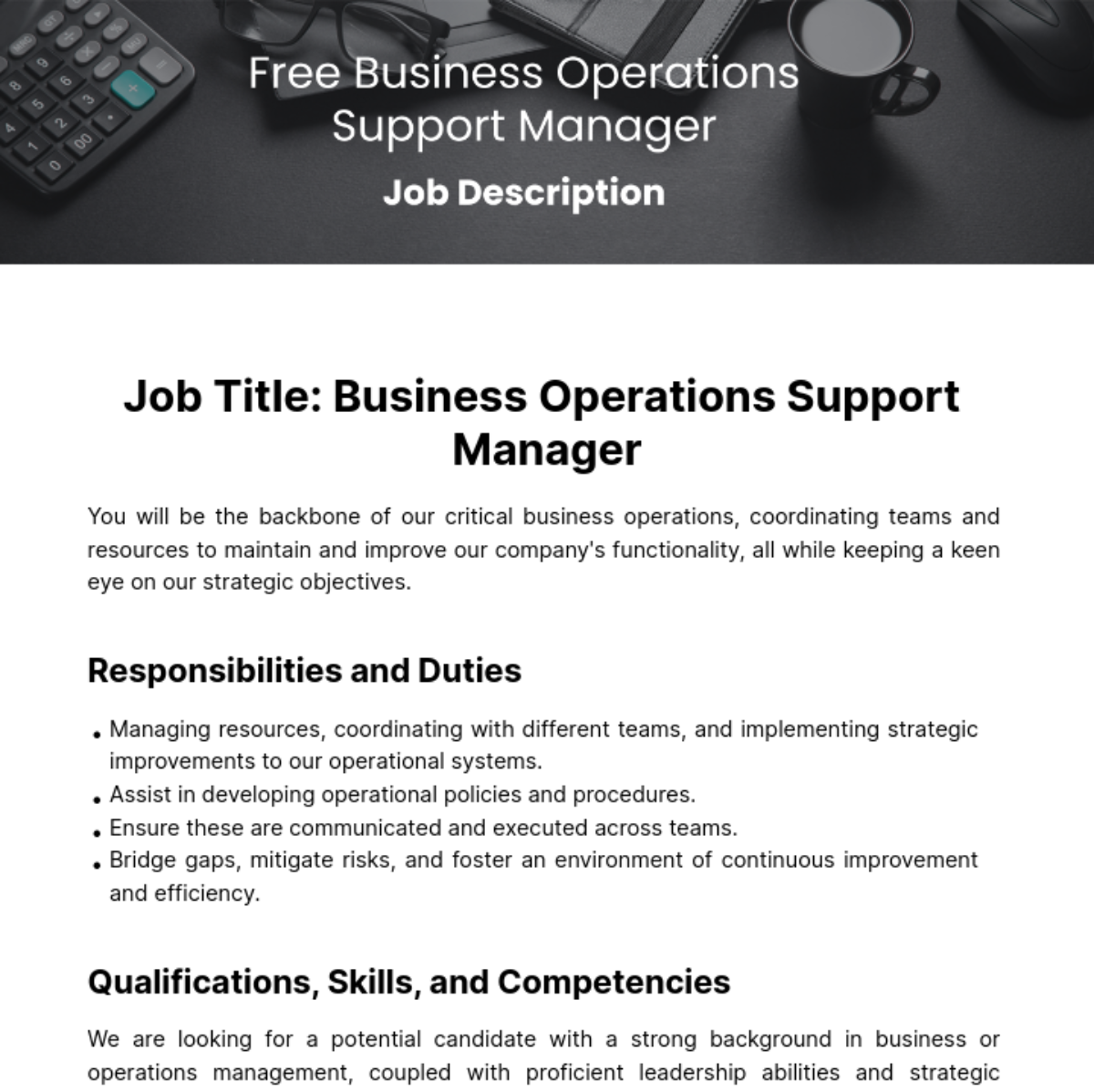 Free Business Operations Support Manager Job Description Template