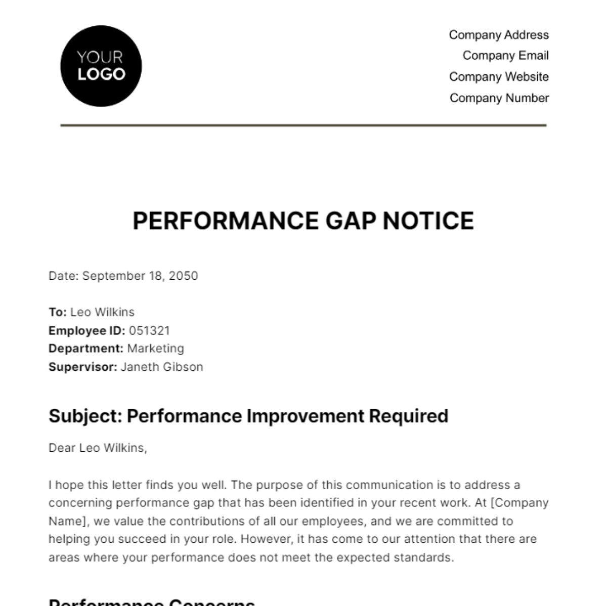 Free Performance Gap Notice HR Template