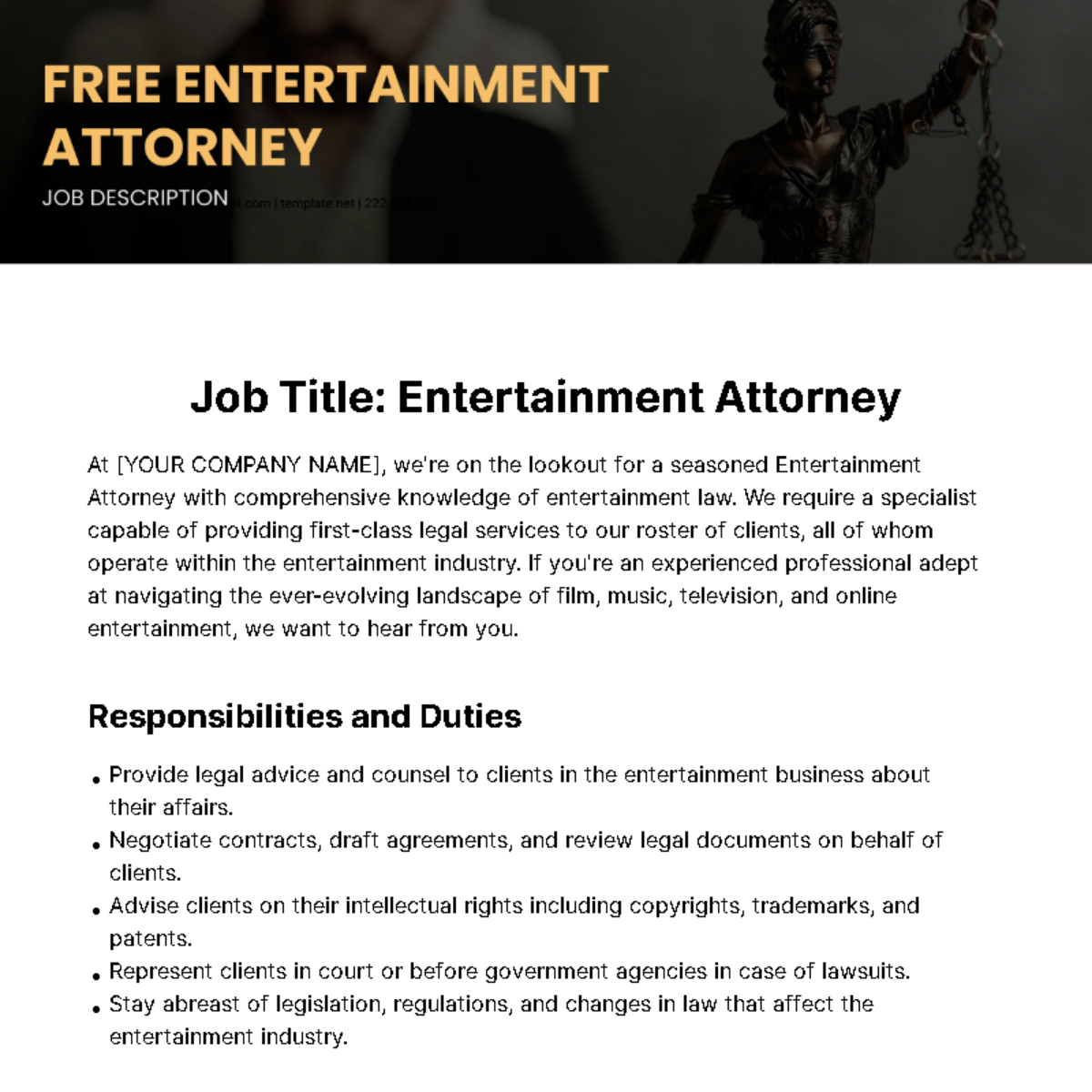 Free Entertainment Attorney Job Description Template