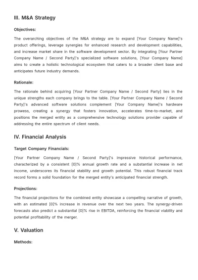 Free Finance Mergers & Acquisitions Plan Template to Edit Online