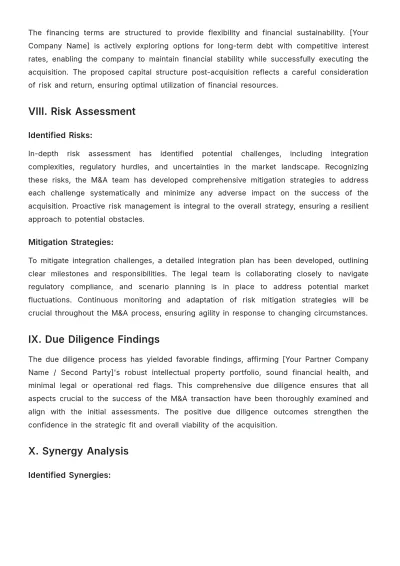 Free Finance Mergers & Acquisitions Plan Template to Edit Online