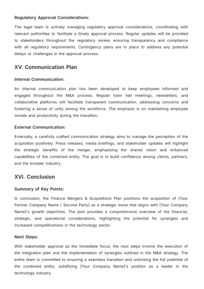 Free Finance Mergers & Acquisitions Plan Template to Edit Online