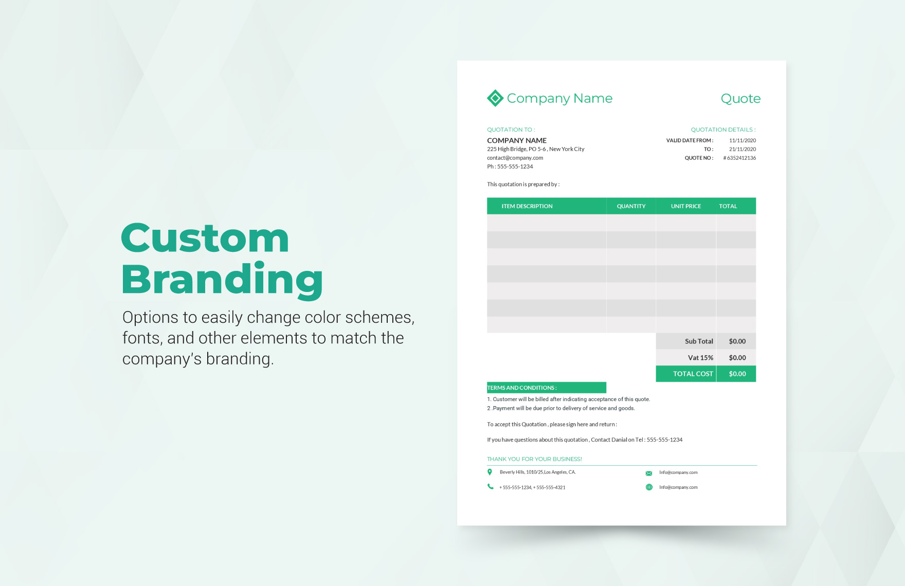 Sample Company Quotation Format Template