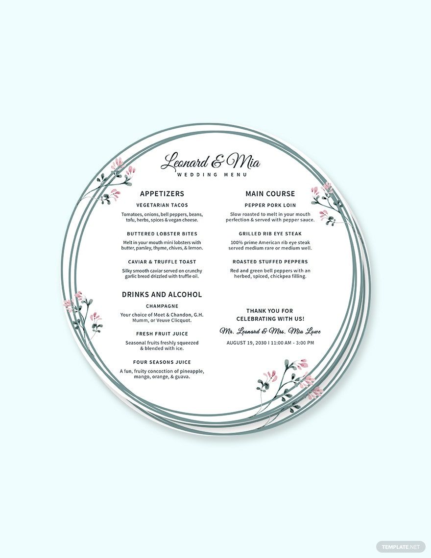 Free Round Wedding Menu Template