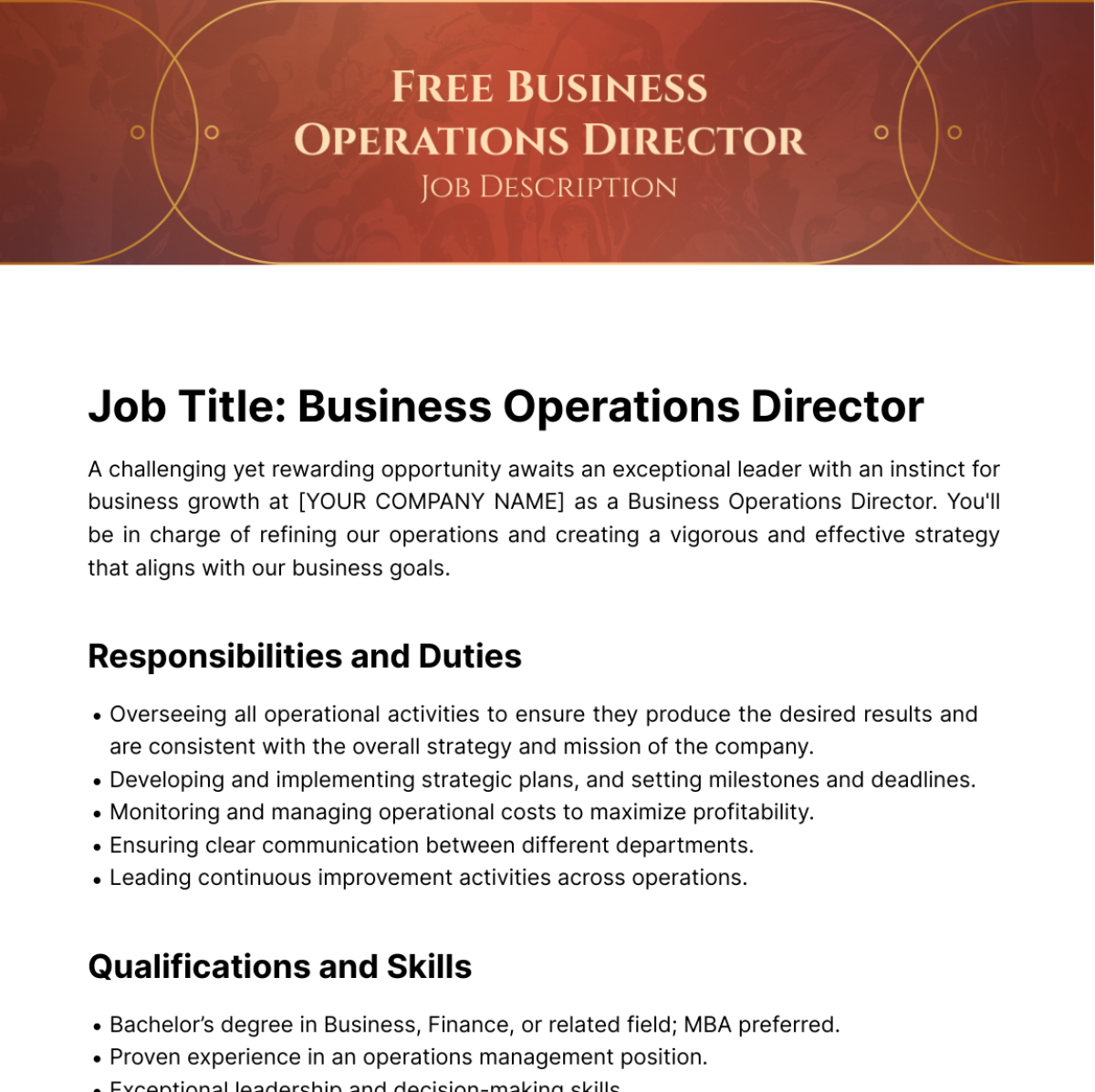 Free Business Operations Director Job Description Template