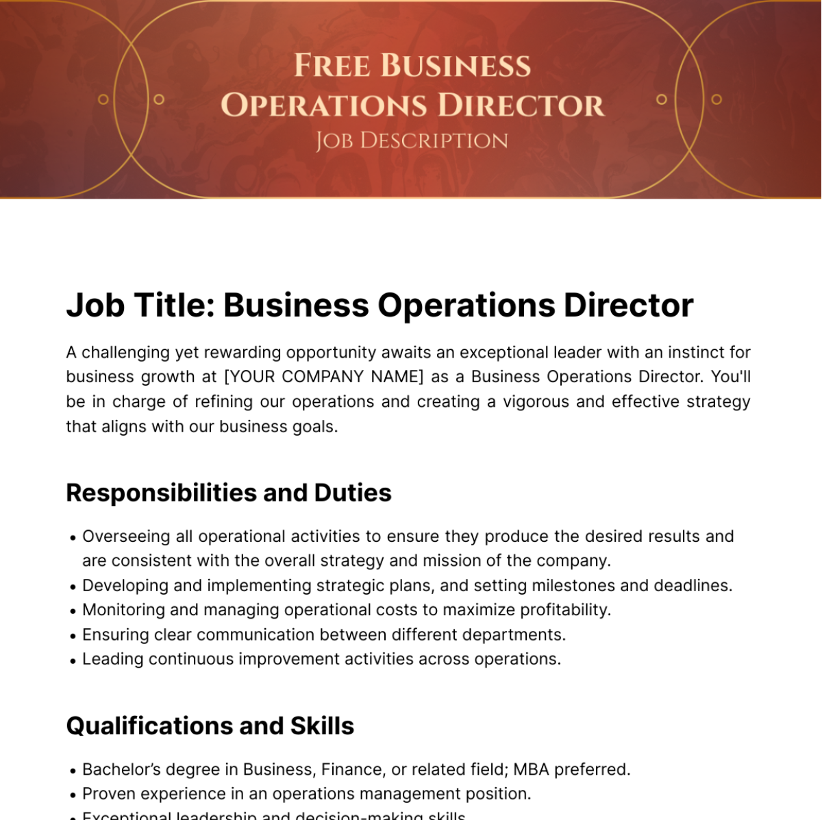 Business Operations Director Job Description Template Edit Online 