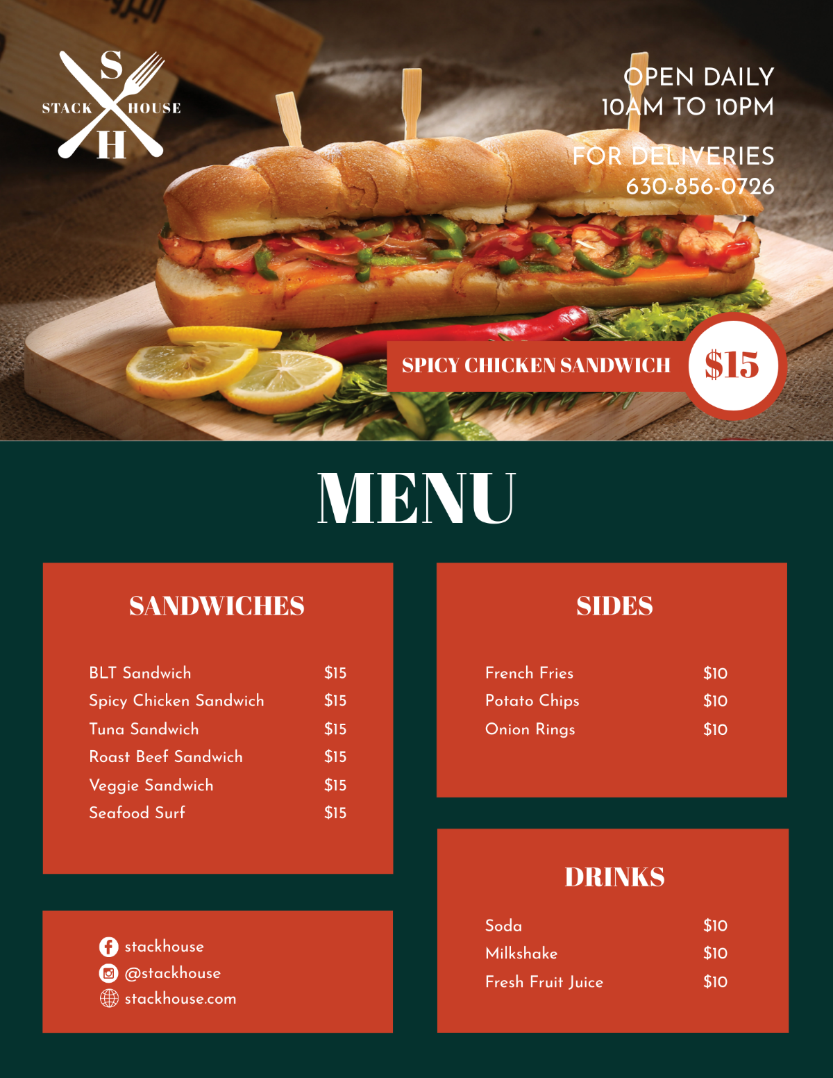 Sandwich/Sub Flyer Menu Template