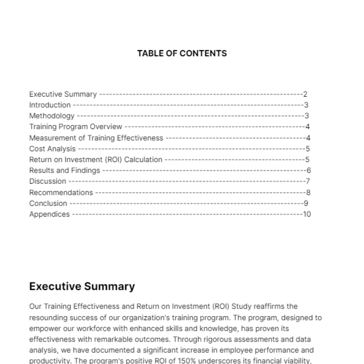 Training Effectiveness & ROI Study HR Template - Edit Online & Download