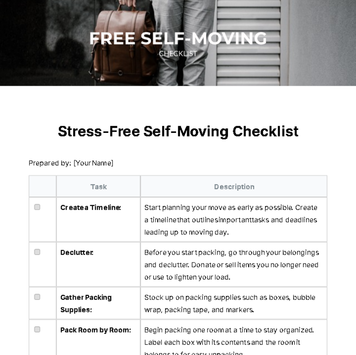 Free Self Moving Checklist Template