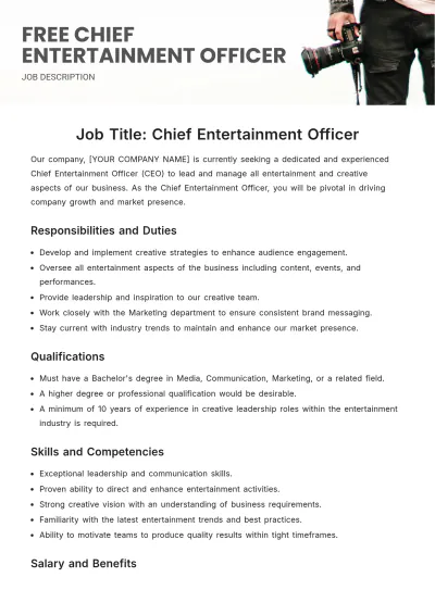 Free Chief Entertainment Officer Job Description Template to Edit Online