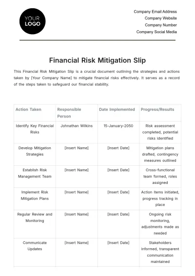 Free Financial Risk Mitigation Slip Template to Edit Online
