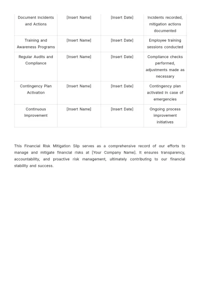 Free Financial Risk Mitigation Slip Template to Edit Online