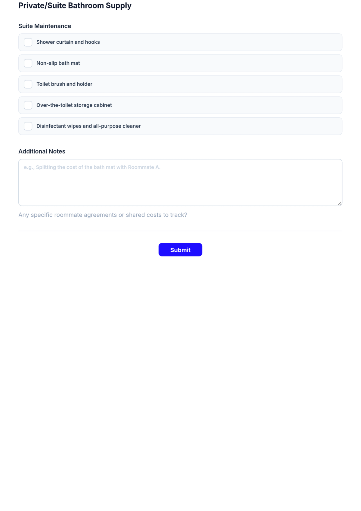Free College Dorm Bathroom Checklist Template & AI Maker