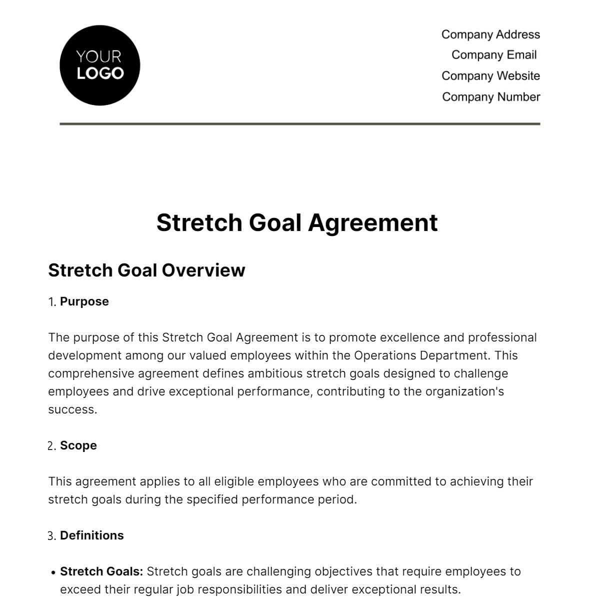 Stretch Goal Agreement HR Template