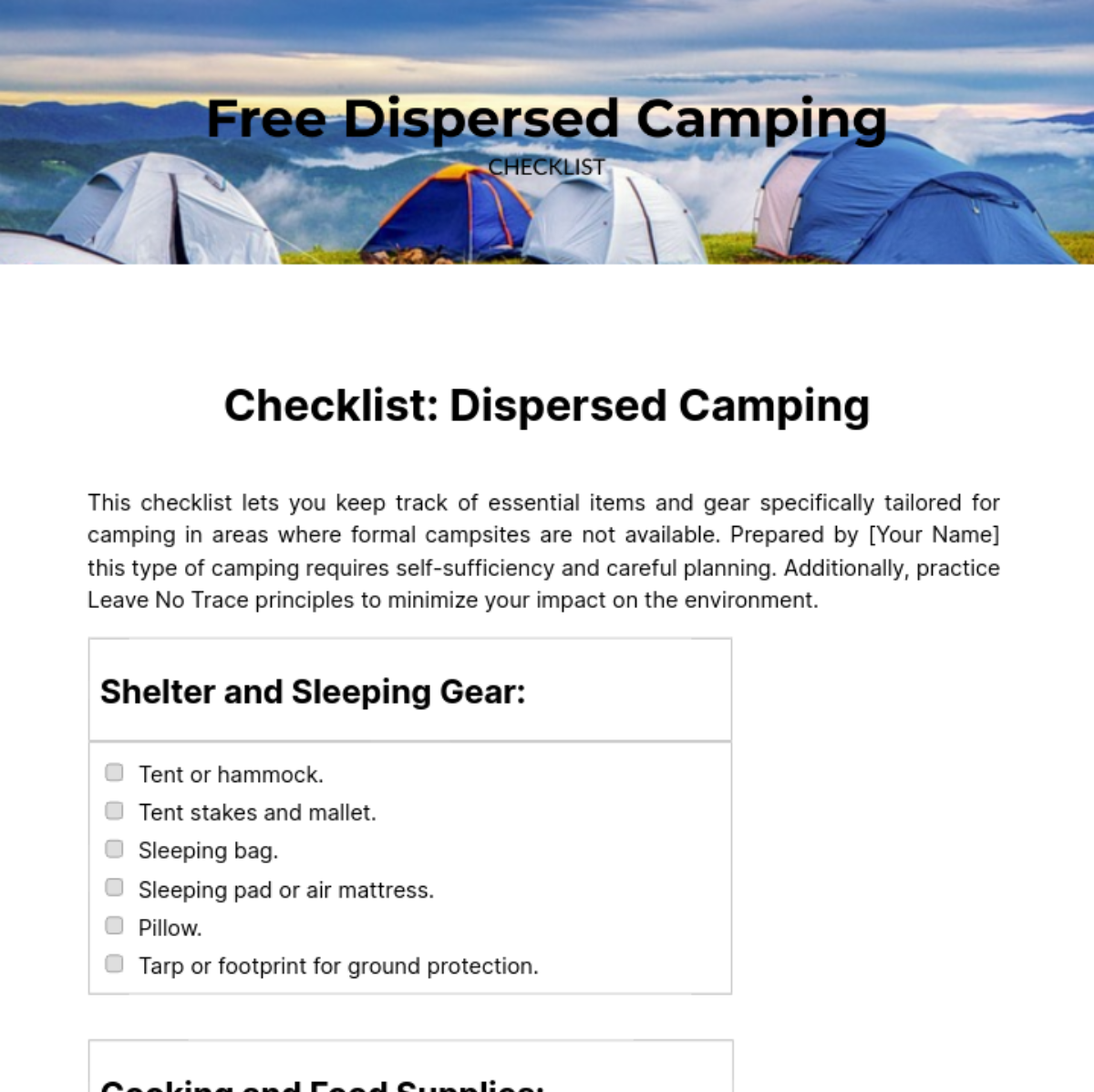 Dispersed Camping Checklist Template