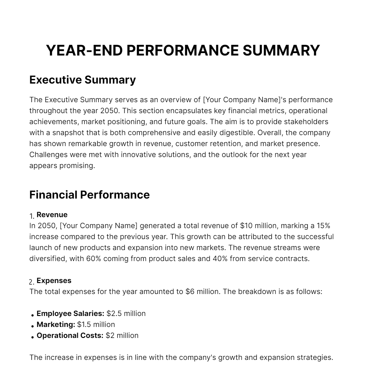 Year-end Performance Summary HR Template