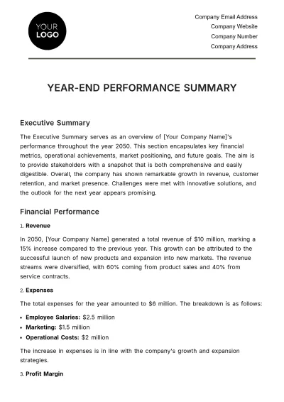 Free Year-end Performance Summary HR Template to Edit Online