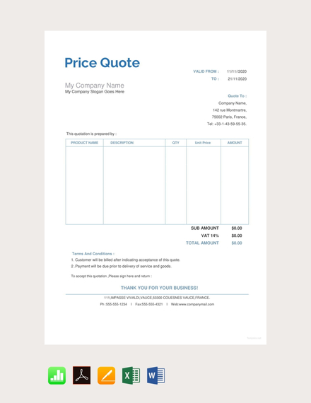 Free Price Quotation Template Word