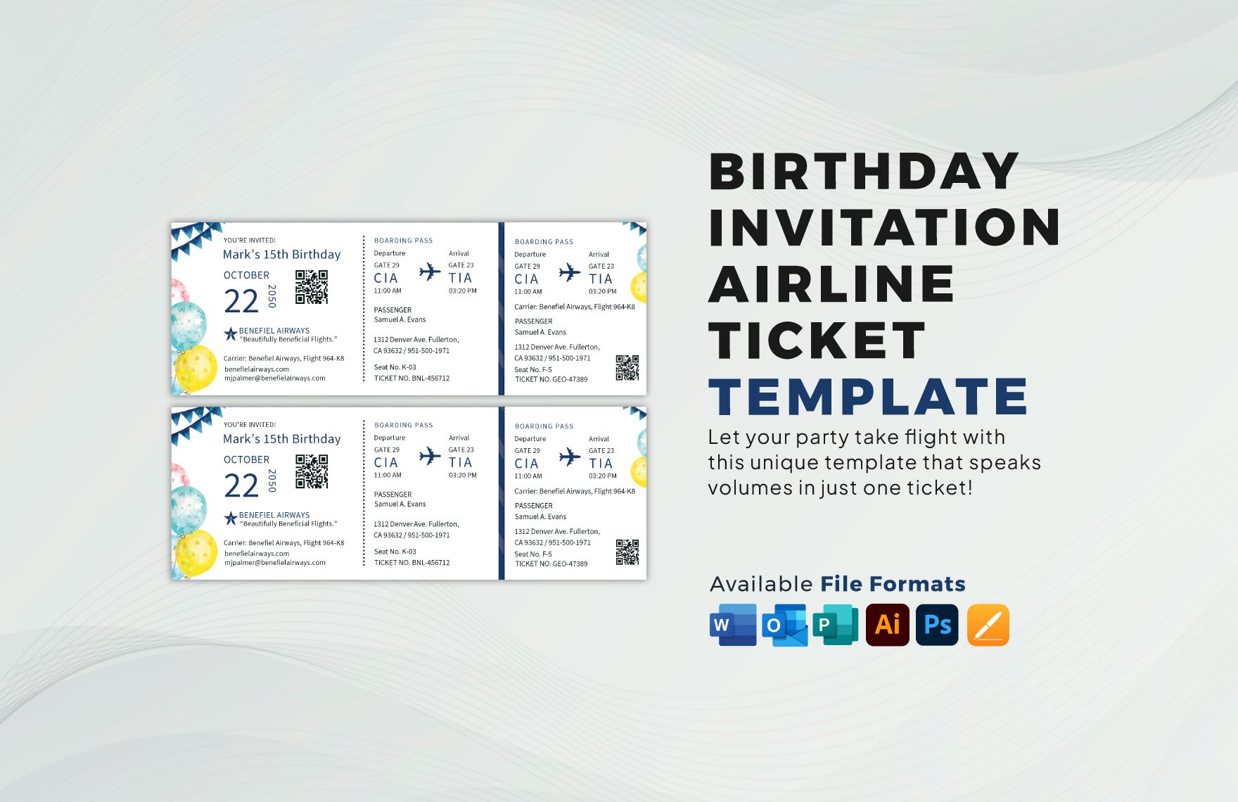 Birthday Invitation Airline Ticket Template