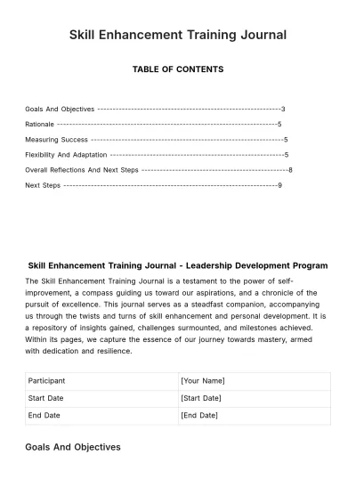 Free Skill Enhancement Training Journal HR Template to Edit Online
