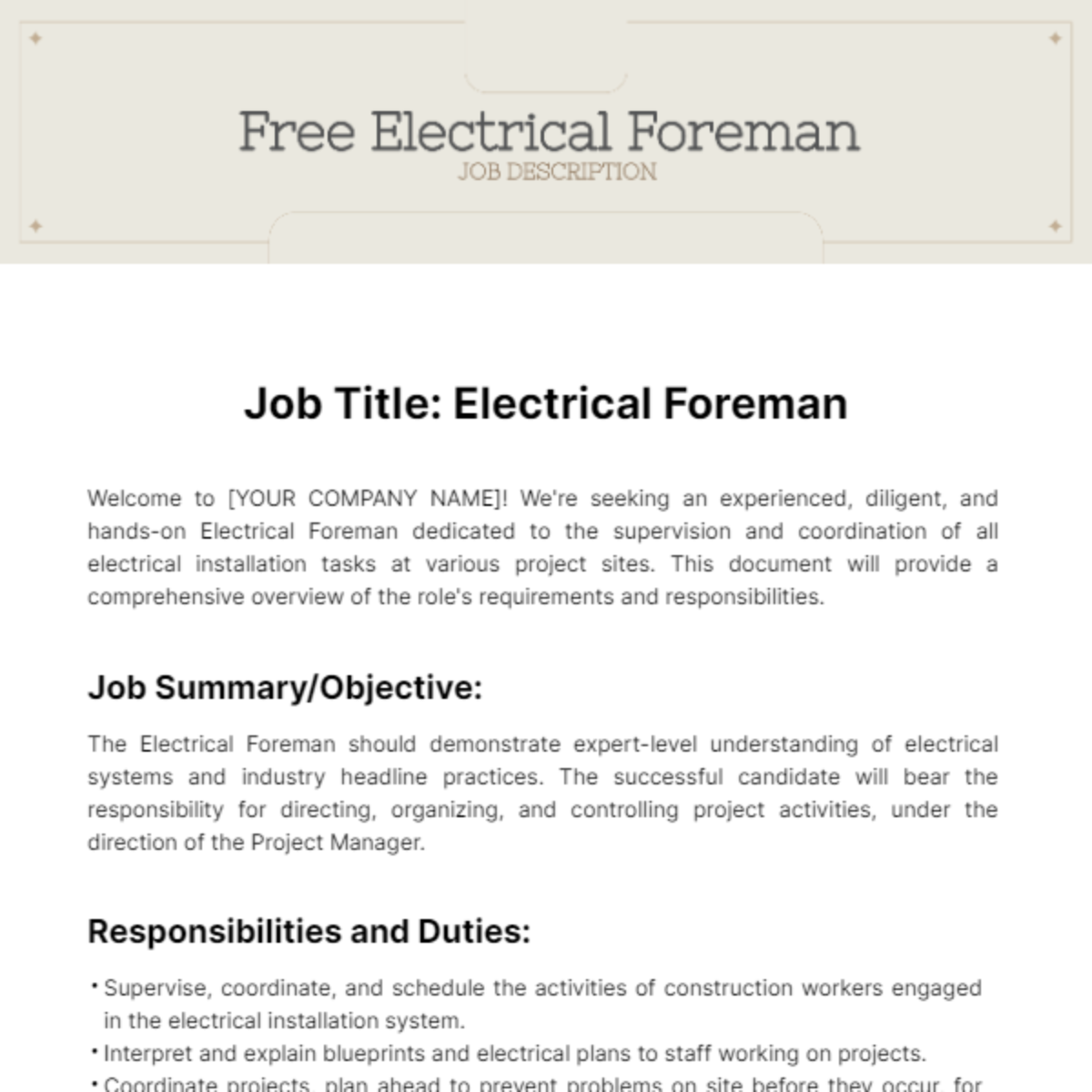 FREE Electrical Job Description Templates Examples Edit Online 