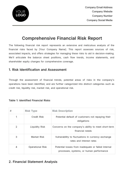 Free Financial Risk Report Template to Edit Online