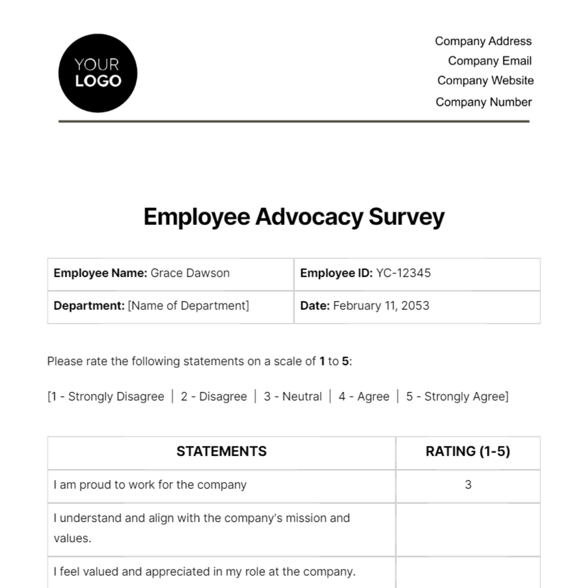 Employee Advocacy Survey HR Template