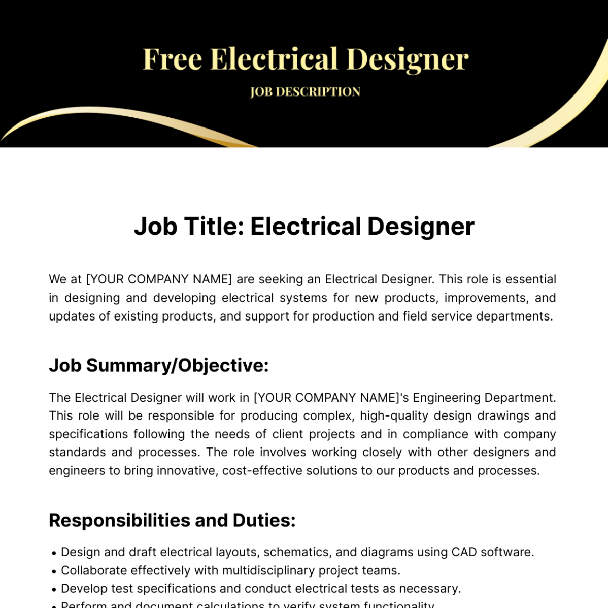 Electrical Designer Job Description Template
