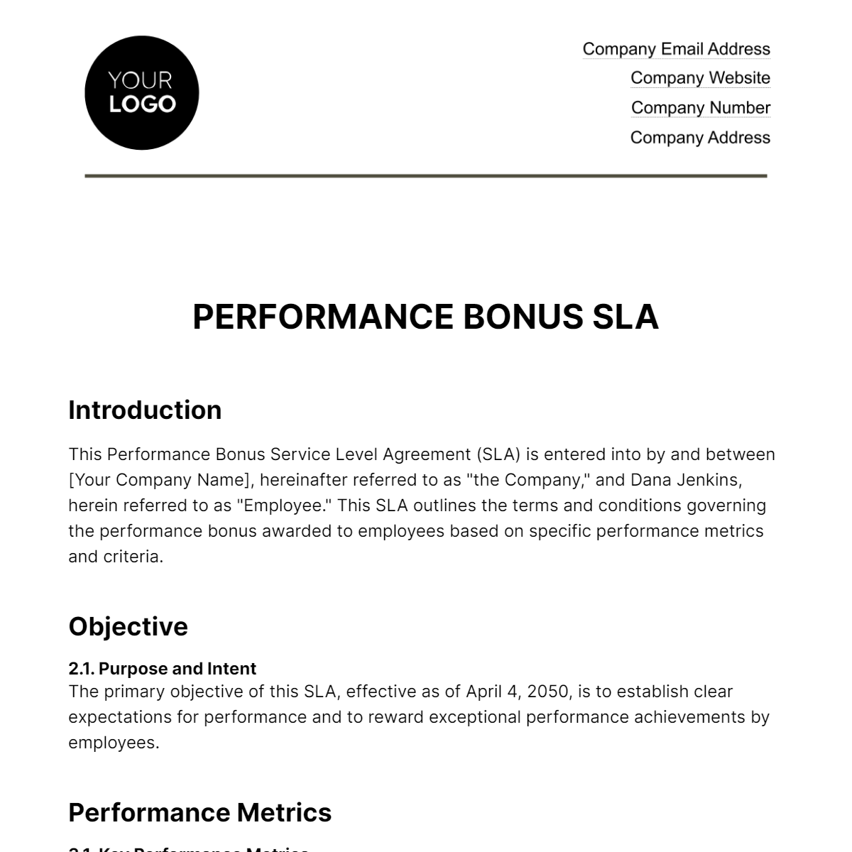 Performance Bonus SLA HR Template