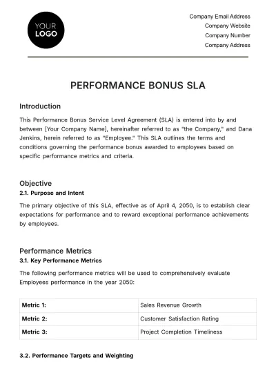 Free Performance Bonus SLA HR Template to Edit Online
