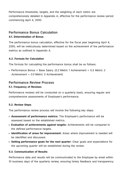 Free Performance Bonus SLA HR Template to Edit Online