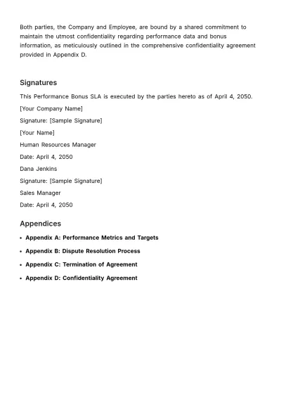 Free Performance Bonus SLA HR Template to Edit Online